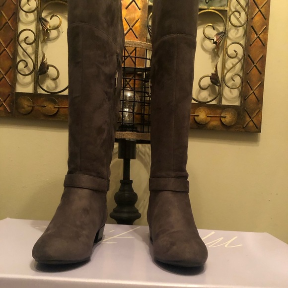 Gray over the knee riding boots; 7.5; worn once; inside 1/2 zip; - Picture 2 of 7